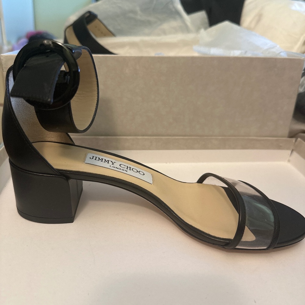 NWT Jimmy Choo Black Ankle Strap Block heels size 36